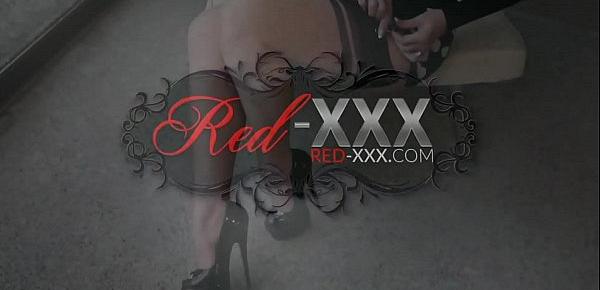 Horny redhead mature Red XXX fucks her big black dildo